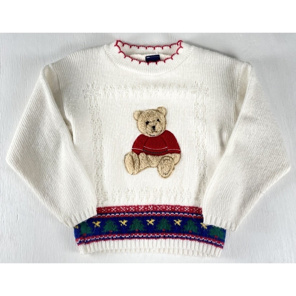 Vintage Honors Teddy Bear Sweater RL‎ girls Size 4 5 X-Small Fuzzy Holiday Kids